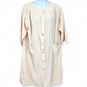 VTG Womens Peach Chenille Button Up ¾ Sleeve House Coat Robe Size 2XL **READ**